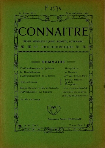 Connaître (Vol.01 N°3 Oct 1924)